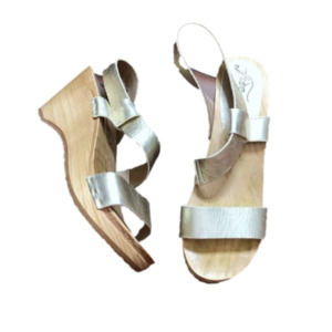 Free People Gold Metallic Leather Wedge Sandals